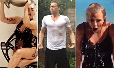 Composite of Lady Gaga, Tom Hiddleston and Britney Spears taking the ice bucket challenge