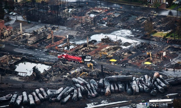 Aftermath of the oil train explosion in Lac-Megantic, Quebec.