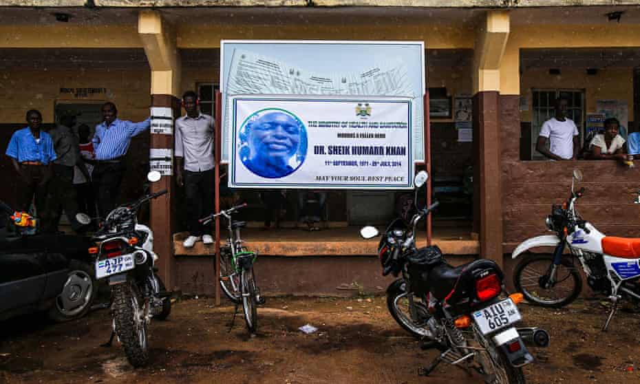 A banner mourning Dr Sheik Humarr Khan, the late top doctor in Sierra Leone's fight against Ebola