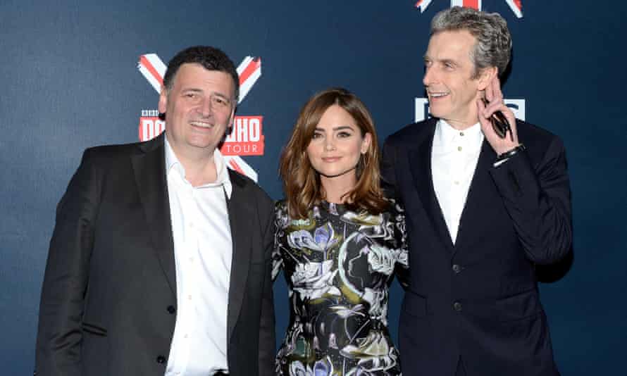 Executive producer and writer Steven Moffat, left, Jenna Coleman and Peter Capaldi. Photo by Evan Agostini/Invision/AP