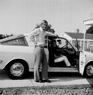 Mick Mills of Ipswich Town with his wife Sue in the family car.