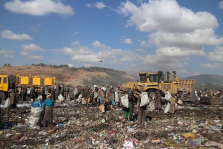 Scratchers on the Koshe rubbish dump tend to specialise in different materials: some searching for metal, while others target paper or plastic bottles.