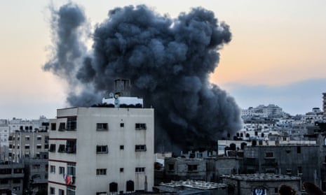 Smoke rises after an Israeli air strike in Gaza.