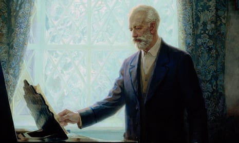 Portrait of Tchaikovsky Peter Ilich Tchaikovsky (1840-1893) standing by a piano looking at a score.