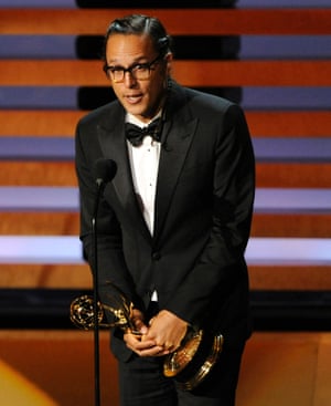 Cary Joji Fukunaga accepts the award for outstanding directing for a drama series for his work on "True Detective"