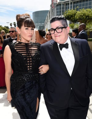 Actresses Yael Stone (L) and  Lea DeLaria attend the 66th Annual Primetime Emmy Awards held at Nokia Theatre L.A. Live on August 25, 2014 in Los Angeles, California.