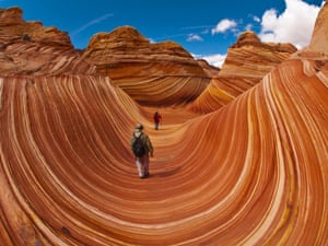 "The Wave", a 190 million year old Jurassic-age sandstone rock formation in Arizona.