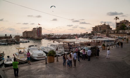 The harbour at Byblos, which is a focus for tourists, and surrounded by restaurants and bars.