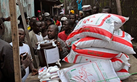 Food aid distributed in Monrovia's West Point, Liberia