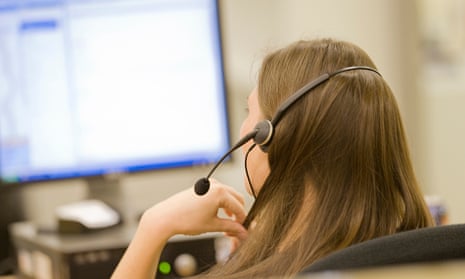 Woman in call center on phone