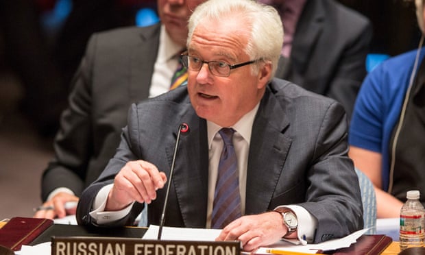 Russia's UN representative Vitaly Churkin speaks at a United Nations security council meeting on the Ukraine conflict as diplomatic battles rage.
