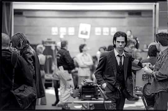 Nick Cave photographed on the set of '15 Feet of Pure White Snow' in the old Town Hall, Bethnal Green, east London, on 10 March 2001 by Bleddyn Butcher.