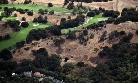 This picture taken from a helicopter shows a drought affected area near Los Altos Hills, California, on July 23, 2014. One of California's worst droughts in decades could cost the US state's farmers $1.7 billion, a recent study warned.