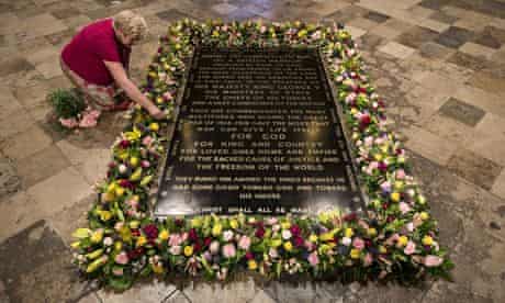 Grave of the Unknown Warrior is prepared for first world war candlelit vigil at Westminster Abbey