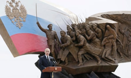 Russia's President Vladimir Putin delivers a speech during a ceremony unveiling a World War One monument at the Poklonnaya Gora War Memorial Park in Moscow on 1 August, 2014.