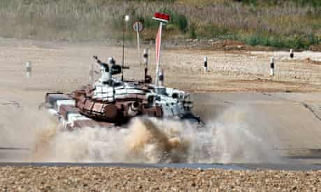 Mongolian team competes at the tank biathlon outside Moscow