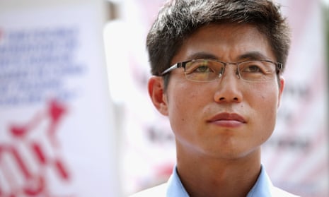 North Korea refugee and human rights activist Shin Dong-hyuk during a rally outside the White House
