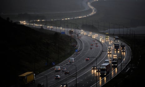 Traffic on the M62 in West Yorkshire on the border with Greater Manchester