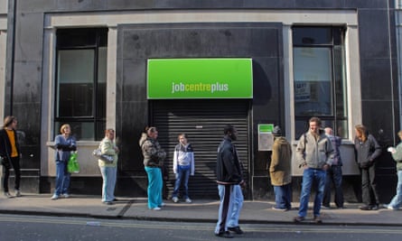 Jobseekers queue outside a jobcentre in Bristol.