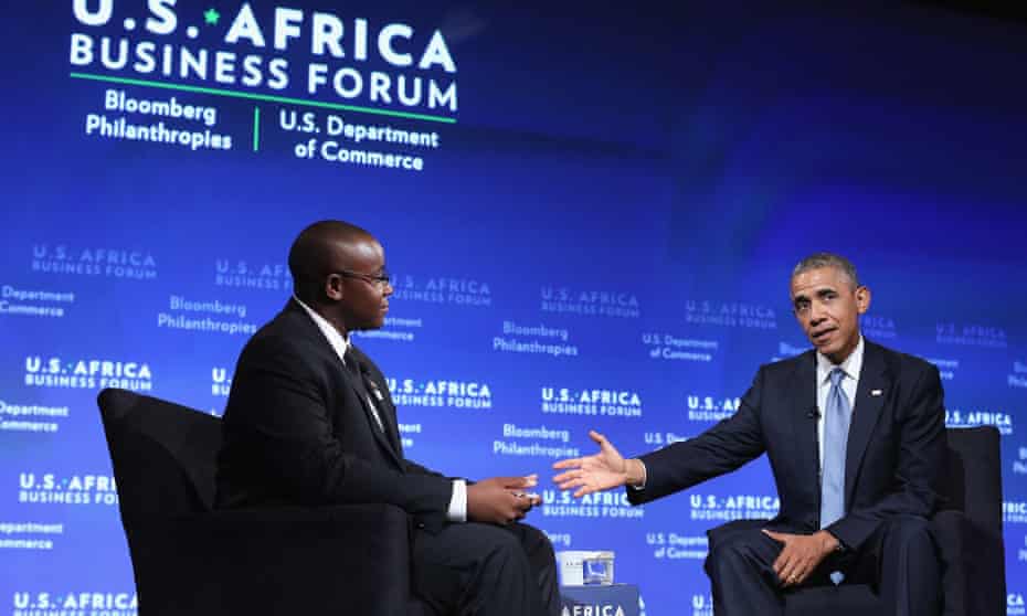 President Barack Obama with Takunda Ralph Michael Chingonzo of Zimbabwe.