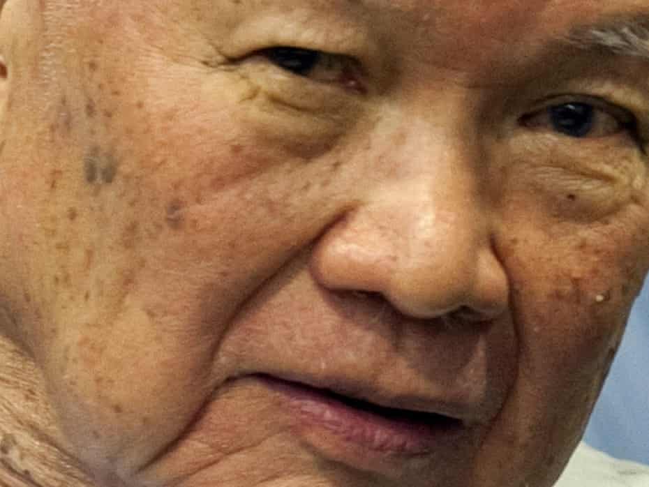 The former Khmer Rouge head of state, Khieu Samphan, in the courtroom in Phnom Penh.
