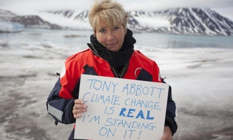 Emma Thompson holding Tony Abbott sign