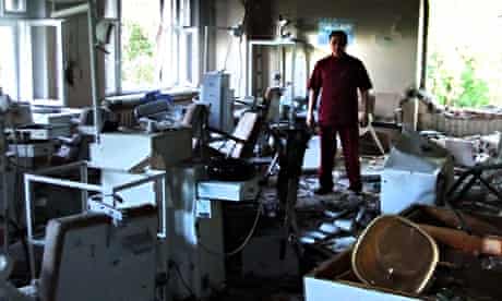 A hospital damaged in a shelling attack in Donetsk.