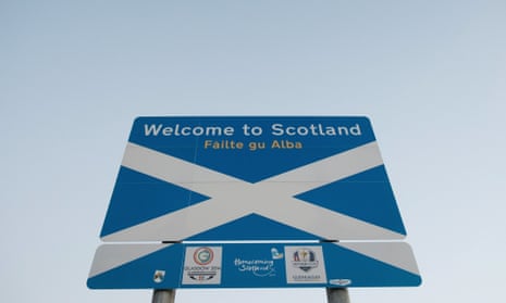 A Welcome to Scotland sign on the Scottish border.