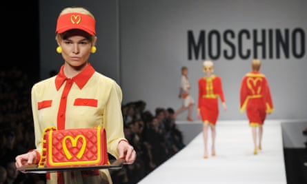 Take out: a model presents a creation for fashion house Moschino at Milan fashion week.