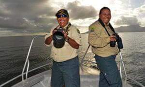 Girringun rangers Cindy-Lou Togo and Evelyn Ivey on patrol off the coast of Cardwell, Queensland