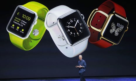 Apple CEO Tim Cook introduces the Apple smartwatch at the Flint Center in Cupertino, California.