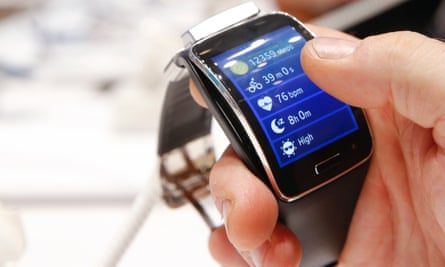 The Samsung Gear S smartwatch being showcased at the IFA consumer technology fair in Berlin.