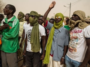 A demonstration at Timbuktu’s city hall by civil defence force members.