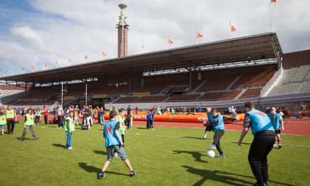 Children show off their skills at the annual Open Day of the Johan Cruyff Foundation at the Olympic Stadium in Amsterdam.