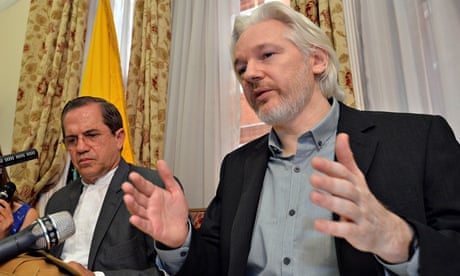 WikiLeaks founder Julian Assange and Ecuador's foreign minister Ricardo Patino at embassy in London