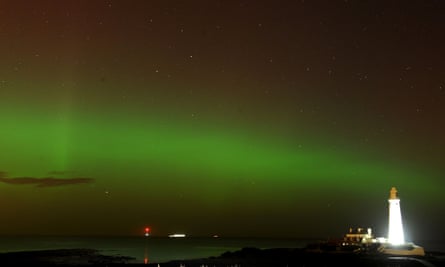The northern lights over St Mary's Lighthouse in Whitley Bay, North Tyneside