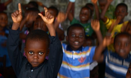 Children play at the Restoration Baptist church in Monrovia.