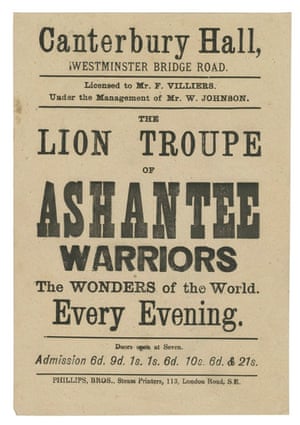 Advertisement for the Lion Troupe of Ashante Warriors, the Wonders of the World, c1890