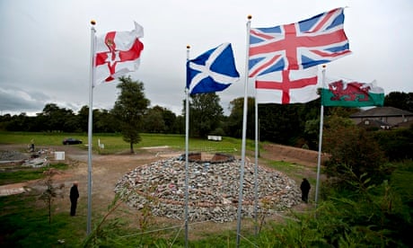 Scottish, English, Welsh and UK flag flying next to each other