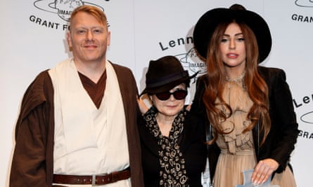 Dressed for the part … mayor Jón Gnarr sporting Star Wars kit, with Yoko Ono and Lady Gaga in Reykjavik in 2012. Photograph: AP Photo/Brynjar Gauti