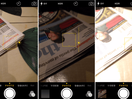 Exposure meter on iOS 8 camera