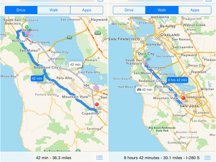 iOS 8: choosing whether to drive or walk