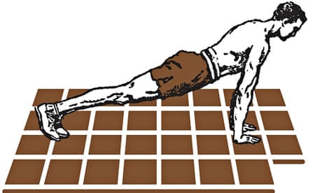 Illustration of a man doing press-ups on a mat that looks like a chocolate bar