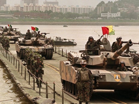 South Korean troops during an exercise on the Han river
