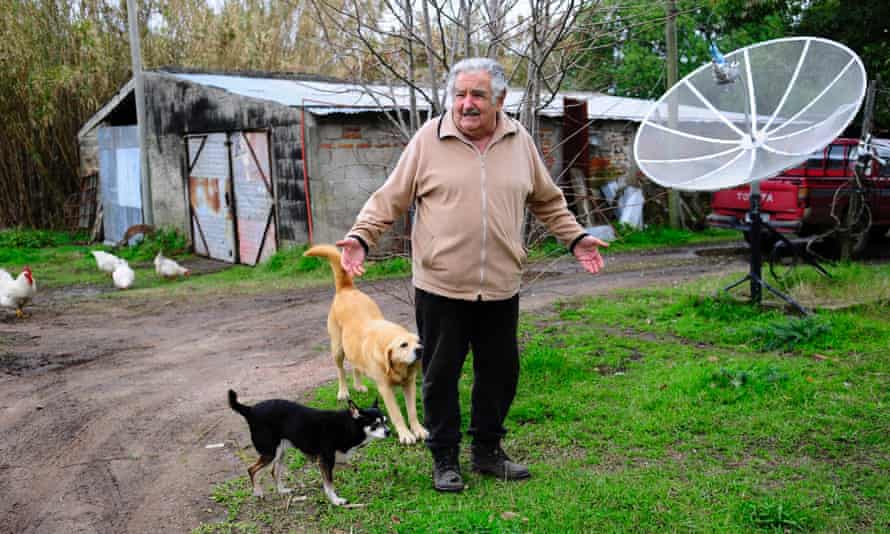 The president in the grounds of his humble smallholding.