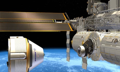 Drawing of spacecraft next to ISS