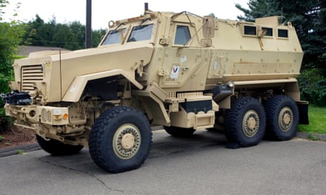 An MRAP vehicle of the type acquired by US school districts under a Pentagon giveaway of military equipment and weaponry.