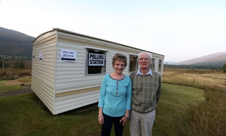 George Mackay and his daughter Anne Mackay run a polling station from their caravan at Coulags near Lochcarron where they expect around 50 people to vote today.