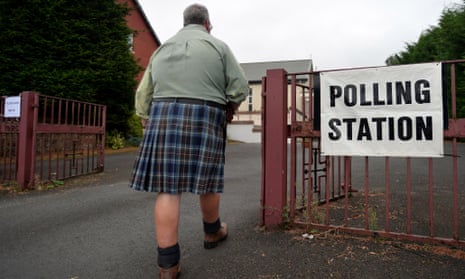 Yes voter Duncan Thomson waits for the doors to open at St Martin's church hall polling station in Renton.