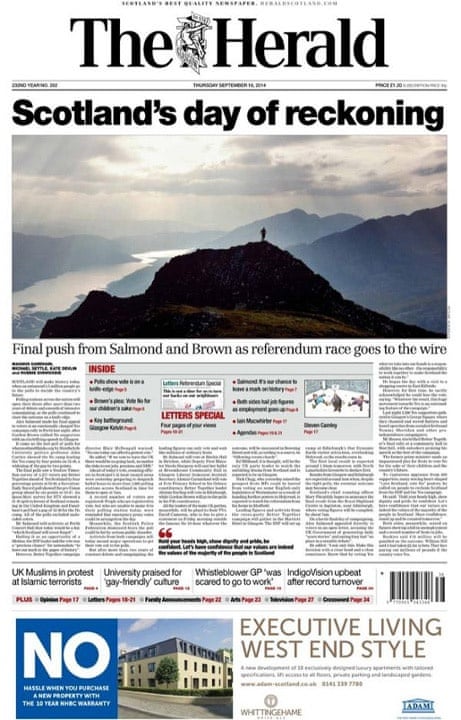 The Herald front page, Thursday 18 September.